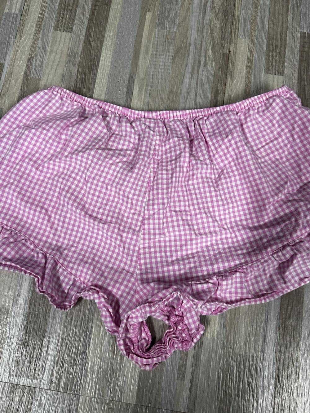 Auden Sleep Shorts Womens M Pk Gingham Cotton Ruffle Lounge